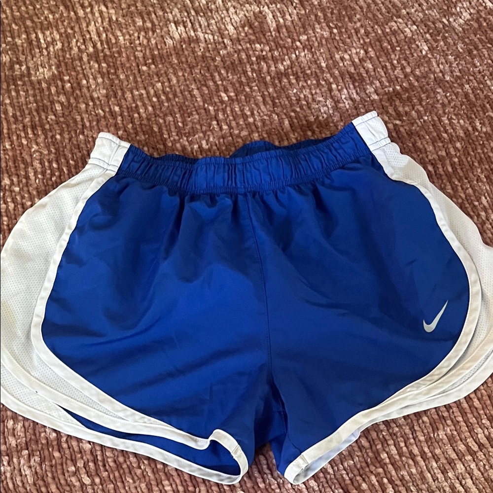 Nike Women's Royal Blue and White Athletic Shorts